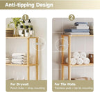 Over The Toilet Storage,3-Tier Bamboo Bathroom Shelf with Paper Holder - Image 6
