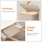 Lifewit 105L Large Laundry Basket with Lid, Laundry Hamper with Plastic Handles and Removable Bag, Foldable Tall Dirty Clothes Hampers for Laundry for Laundry Room, Bedroom, Bathroom, Dorm, Beige - Image 6