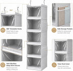 Vailando 5-Shelf Hanging Closet Organizer with Clear Dust Covers, Gray | Individual Clear Covers, Reinforced PP Shelves, 4 Side Pockets and Anti-slip Front Bars for Clothes, Shoes and Purses - Image 6