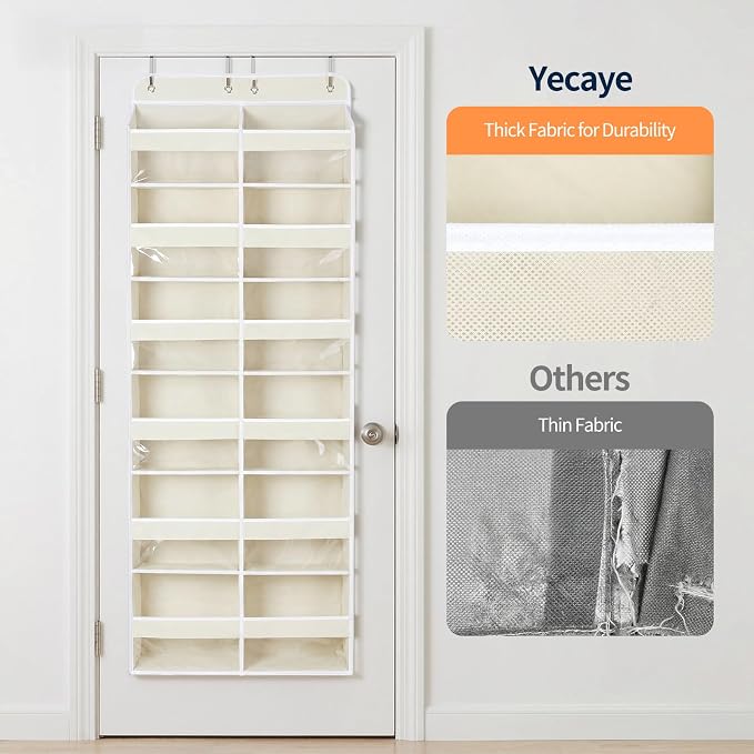 Yecaye 6 Tier Over The Door Organizer, Door Organizer with 12 Compartments | 20" W, Extra Large Behind Door Storage With 12 Side Pockets, 80lbs Heavy Duty, Clear Window, for Closet Bedroom - Image 3