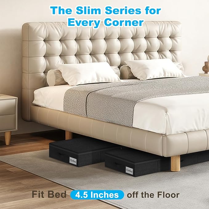 Under Bed Storage Container Bin 4 Pack, 4.5 Inch Slim Low Profile Underbed Clothes Storage Organizer for Dorm & Home, Use for Blanket and Toy Storage Box W/ Sturdy Bottom/Sides, Foldable Thick Fabric - Image 2