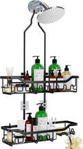 Shower Caddy Hanging Organizer, Extra Large Rack Over Showerhead with Hooks, Adjustable Height Shower Caddy for Big Shampoo Bottle, Black by Joqixon