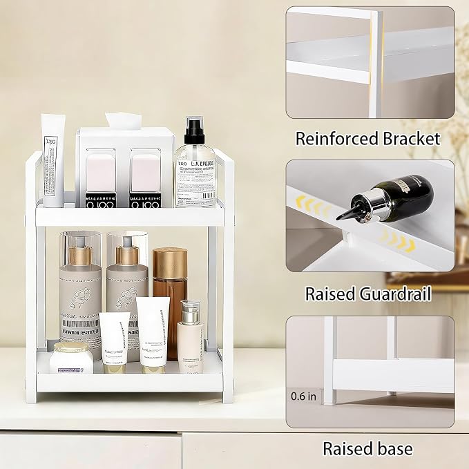Bathroom Counter Organizer Vanity Storage Countertop Shelf, Small White - Image 5