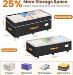 Budding Joy 80L 2 Pack Adjustable Under Bed Storage with Wheels | Underbed containers with clear lids, rolling under bed shoe storage organizer for dorm home clothes, blankets, toys, black - Image 2