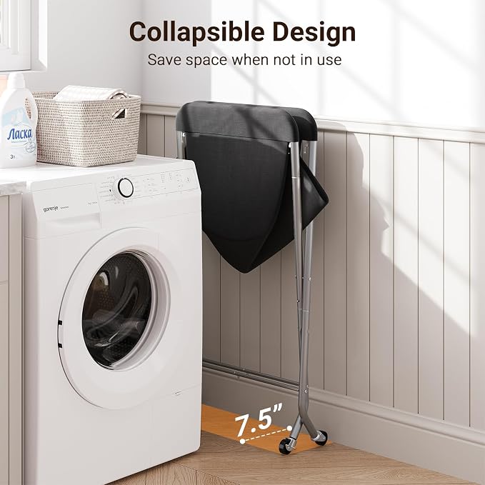 ELYKEN Laundry Basket with Wheels, Collapsible Laundry Hamper, Black - Image 4