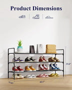 Kitsure Shoe Rack for Closet, Shoe Storage, 42.1" Wide - 3 Tiers, Black | Shoe Organizer for Closet, Entryway, Living Room, Space-Saving Shoe Shelf, Sturdy Zapateras Organizer - Image 3