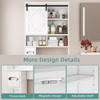 Over the Toilet Storage Cabinet with Farmhouse Sliding Barn Door, Above Toilet Organizer with Toilet Paper Holder Stand, Behind Toilet Shelf, Space Saver for Restroom, Bathroom, Laundry, White - Image 6