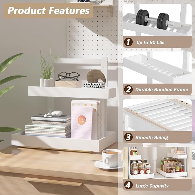 Bamboo Under Sink Storage 2 Tier Pull Out Cabinet Organizer - Image 3