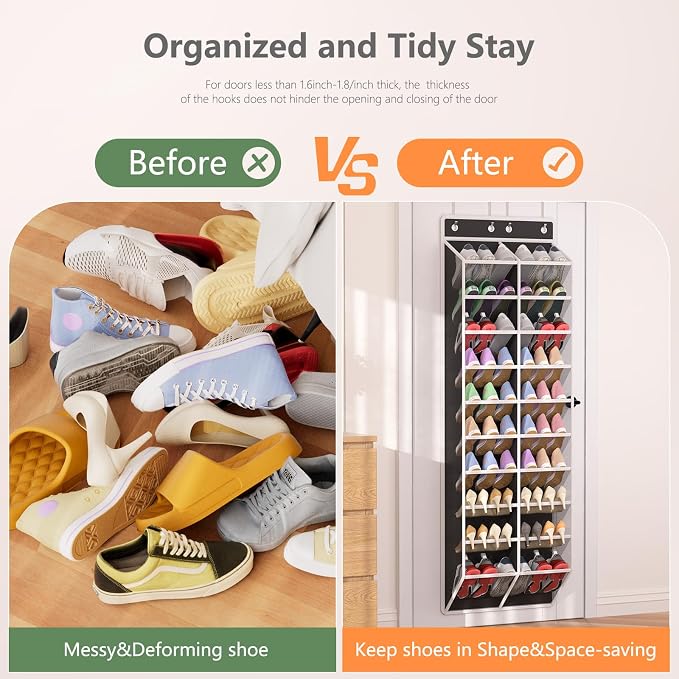 Over the Door Shoe Organizer with 20 Large Mesh Pockets, Black - Image 8