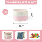 Foldable Laundry Hamper Basket with Collapsible Handle Cotton Rope Soft Woven Fabric Storage Organizer Clothes Toys Nursery Bedroom Dorm Space Saving Bin (White & Pink, 65L(19.7"D x 12.6"H)) - Image 5