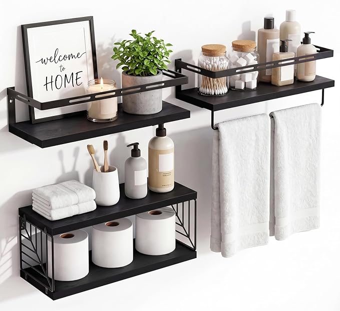 Fixwal Wall Mounted Bathroom Shelves Over Toilet (3+1 Black) by Fixwal