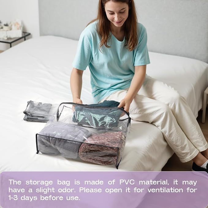 5PACK Clear Zippered Storage Bags for Clothes, 22L Closet Organizers Bag, and Blanket Storage Bags for Bedding, Linen, Blankets, Comforters, Clothing & Toys (Black) - Image 8
