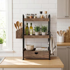 3-Tier Bathroom Counter Organizer with Drawer, Wooden Vanity Skincare Shelf - Image 2