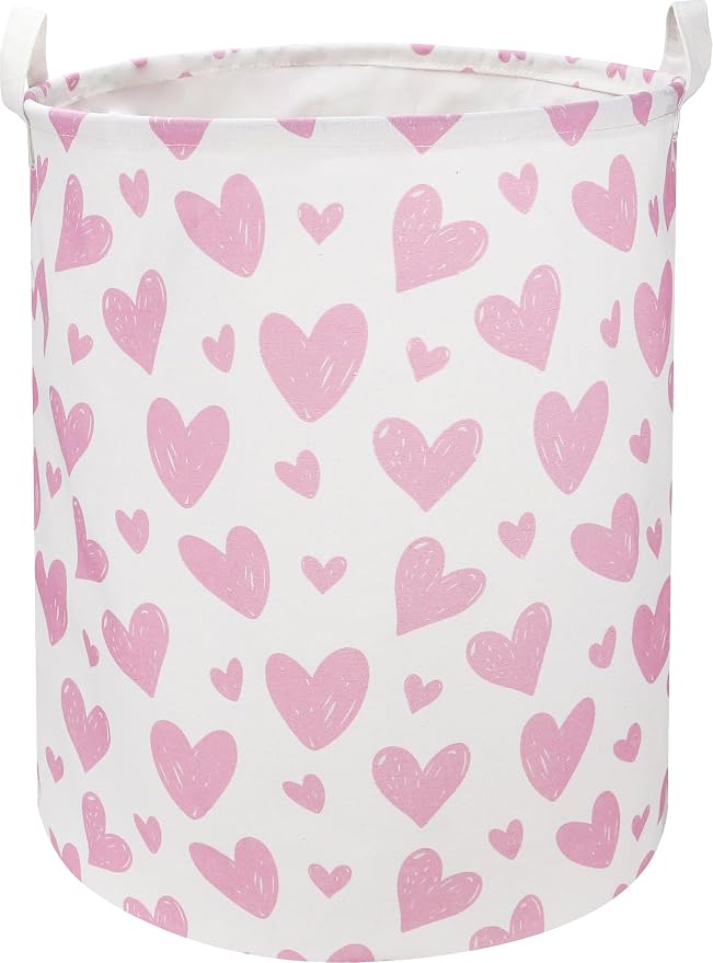 NTAOHAMPER Pink Heart Laundry Hamper, Laundry Basket, Girls Nursery Hamper,Waterproof Storage Bin for Bedroom,Clothes Organizer Basket, Room Decor(Pink Heart) by NTAOHAMPER
