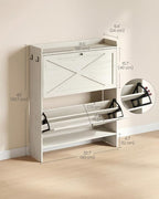 VASAGLE Narrow Shoe Storage Cabinet Organizer with 2 Flip Drawers | Freestanding Shoe Rack, Fits 14 to 16 Pairs, for Entryway, Farmhouse Style, Rustic White, HAINS Collection UHSC203WJ01S - Image 2