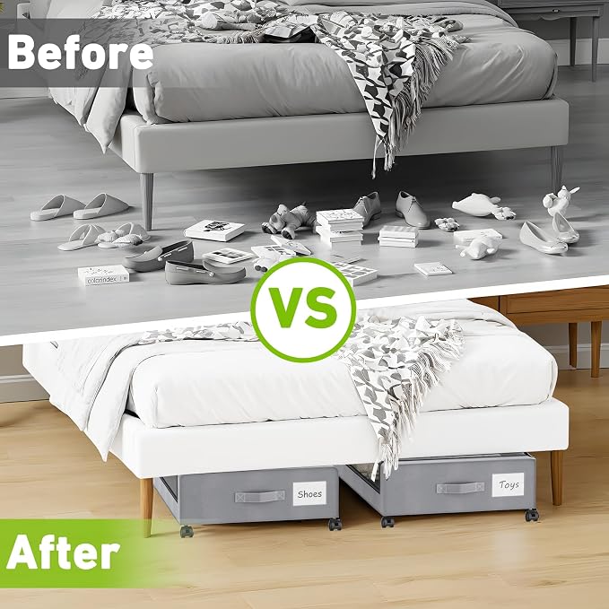 Molutsody Under Bed Storage with Wheels, 2-Pack Underbed Storage Containers with Clear Lids, Under Bed Shoe Storage Organizer Bins, Rolling Under Bed Storage for Clothes Shoes Blankets (Grey) - Image 6
