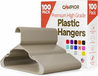 Plastic Clothes Hangers – Heavy Duty Hanger Set, for Organizing Clothes, Dresses, and Coat, Holds Up to 5 lbs, Space-Saving Hangers with Non-Slip Shoulder Grooves, Pack of 100, Ivory by Campior