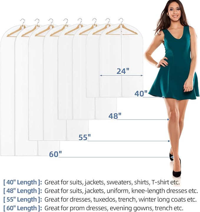 40" All Clear Garment Bags for Hanging Clothes, 5 Packs Suit Bags for Closet Storage, Plastic Waterproof Suit Cover Bags with Zipper for Coats, Jackets, Shirts (Set of 5) - Image 6