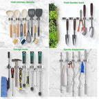 voze 5 Racks and 4 Hooks Mop and Broom Holder Wall Mount, Self Adhesive Heavy Duty Broom Hanger Organizer Storage Tool Racks for Kitchen Garden Laundry Garage - Image 7