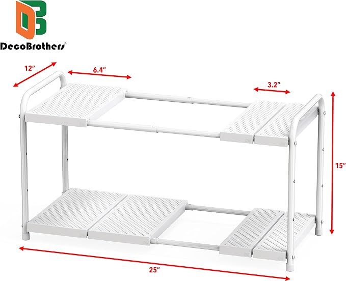 Deco Brothers Under Sink 2 Tier Expandable Shelf Organizer, White - Image 2