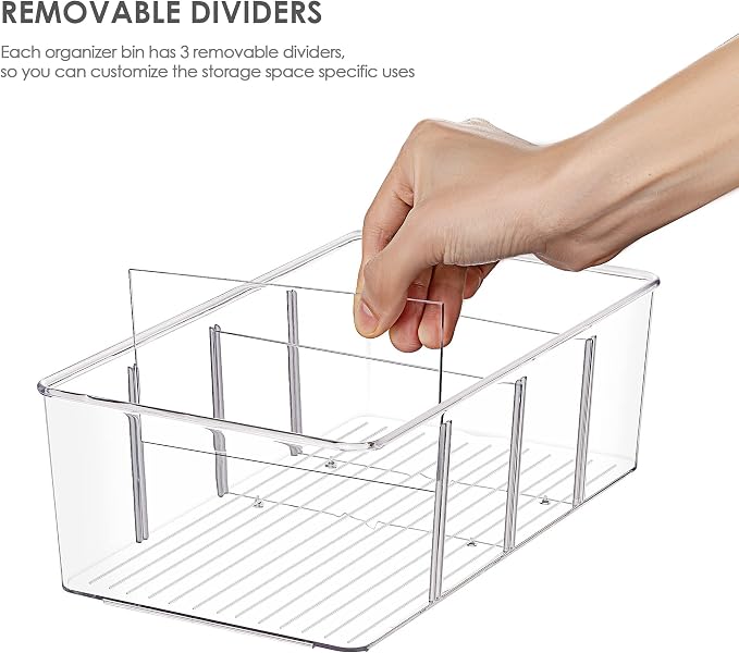 Vtopmart 10 Pack Food Storage Organizer Bins, Clear Plastic, 4 Compartments - Image 3