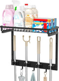 XLP Heavy Duty Broom Holder Wall Mount, All-Metal Cleaning Supplies Organizer & Mop Holder, Space Saving Wall Hanging Rack with Hooks for Home, Garage, Laundry Room - Black by LaundryBagsPillowsRacks