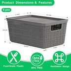 6 Pack Plastic Storage Baskets with Lid,Grey Stackable Bins - Image 3