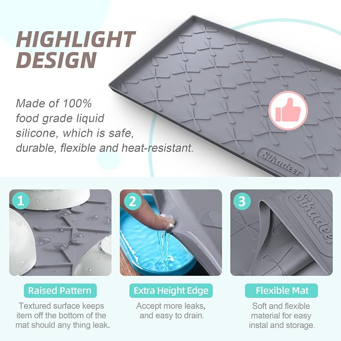SIKADEER Waterproof Under Sink Mat Silicone 25"x19", Kitchen Cabinet Liner - Image 4