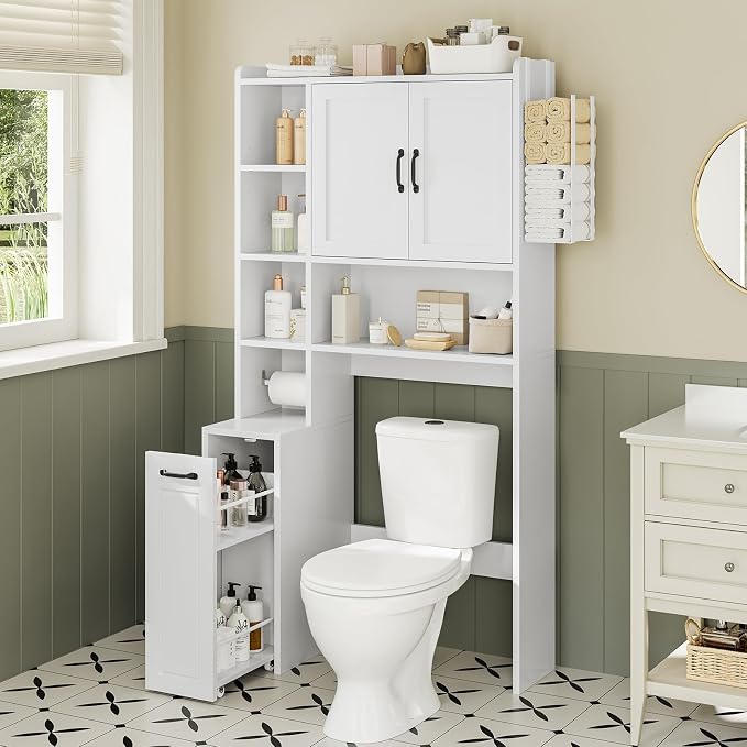 UPOSOJA Over The Toilet Storage Cabinet with Pulley Bathroom Storage Cabinet, White-Type B by UPOSOJAWishesYouaNiceDay