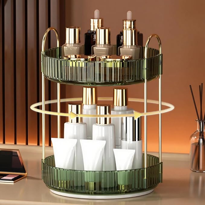 YCIA&DONE 360 Rotating Makeup Organizer and Storage for Vanity Countertop 2 Tiers, High Capacity Cosmetic Skincare Perfume Organizers for Dresser Bathroom Lazy Susan (Vintage Green) - Image 7
