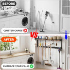 Broom Holder Wall Mount with Shelf,Broom Hanger,3 in 1 Broom and Mop Organizer Wall Hanging for Laundry,Garage,Utility,Broom Rack,Vacuum Stand Alternative,Cleaning Supplies Organizer Storage,Black,XL - Image 5