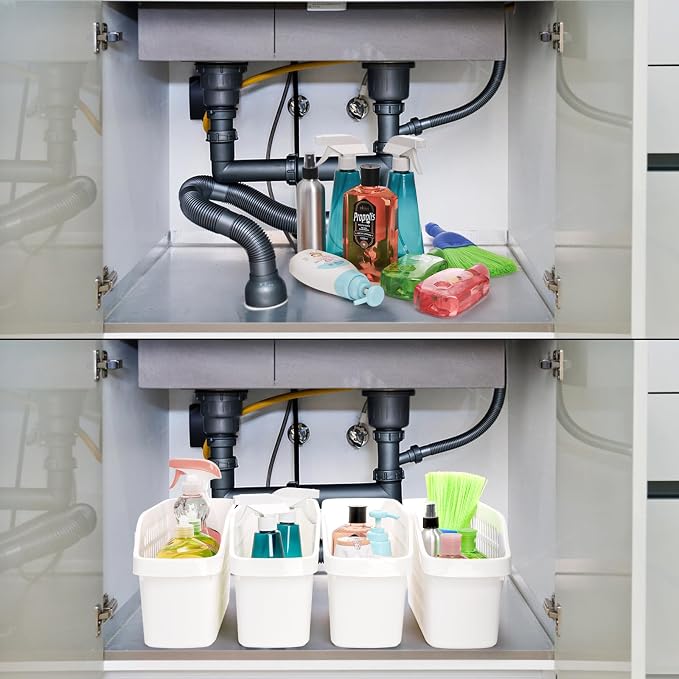 Coloch 4 Pack Plastic Under Sink Organizer with Wheels, Roll Out Bottle Organization Bins Narrow Kitchen Cabinet Organizers Multifunctional Plastic Organizer Basket for Under Sink, Kitchen, Bathroom - Image 7