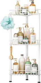SWTYMIKI Standing Shower Caddy Corner - 3‑Tier Stainless Steel Shower Organizer Shelf with 12 Hooks and Adhesive Pads, Rustproof Corner Shelves Stand Rack for Bathroom Shower Room, white - Image 8