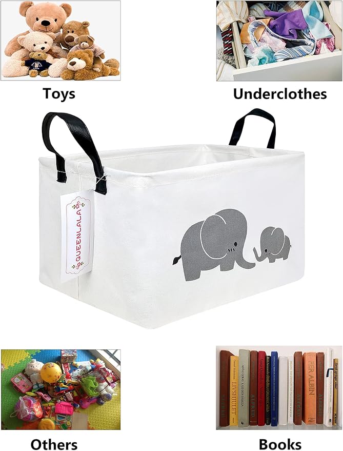 Collapsible Laundry Basket with Side Handles, Parent Child Elephant - Image 4