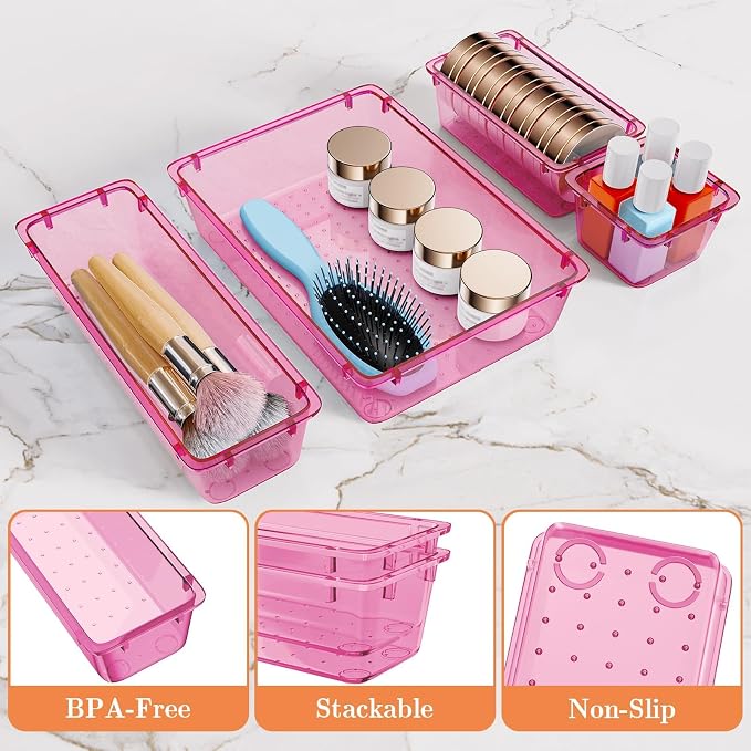 SpaceHacks 25 PCS Plastic Drawer Organizer, 4-Size Versatile Organizer Trays & storage Bins - Image 3