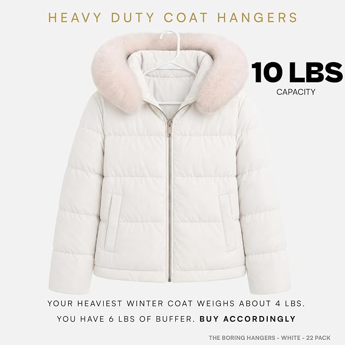 White Plastic Hangers 22 Pack - 10 lb Heavy Duty Clothes Hangers for Closet - Apartment Essentials Dorm Room Hangers - 0.20" Slim & Space Saving White Coat Hangers for Closet - Image 3