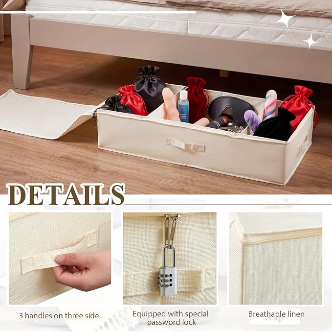 Briwooody 29.9 x 15 x 6.7in Discreet Lockable Under Bed Storage Bag,White - Image 3