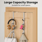 Kaiferty Over The Door Hooks, Metal Door Hooks for Hanging, Over The Door Purse Organizer for Door Coat Hanger, Back of Shower for Hanging Towel Rack Clothes, Hat, Bathroom, Closet (Silver-2Packs) - Image 3