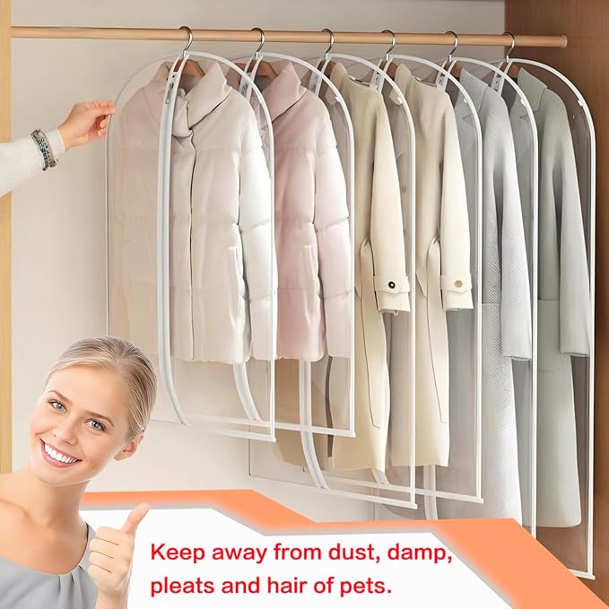 Clear Garment Bags for Hanging Clothes Travel (Set of 6) Suit Bags for Closet Storage Clothes Storage Bags Closet Cover for Open Closet with Zipper for Coats, Jackets, Shirts - Image 6