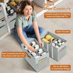 4 Pack Shoe Organizer for Closet,Foldable Shoe Storage Organizer with Adjustable Dividers, Shoe Storage Box with Clear Cover, Fits up to 32 Pairs, Gray - Image 6