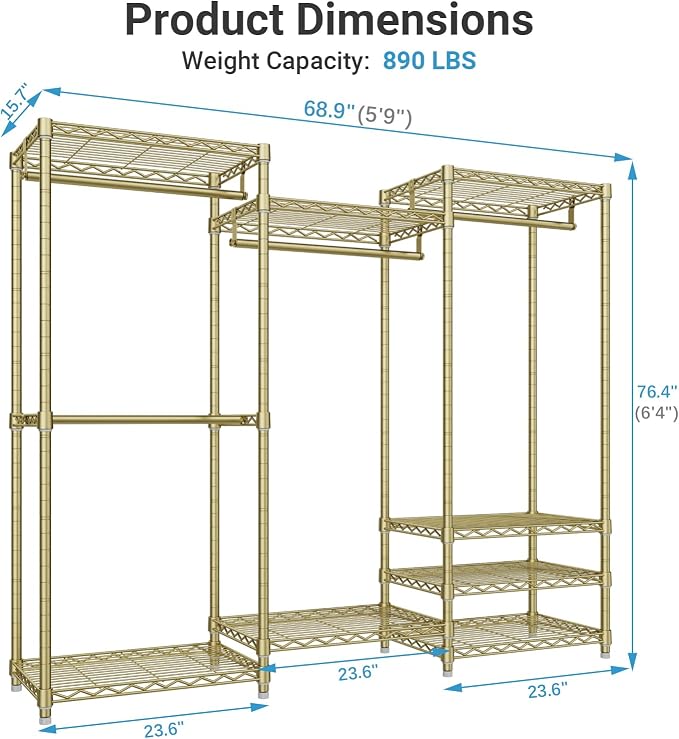 VIPEK V5 Heavy Duty Clothes Rack, Freestanding Modular Closet System, Gold - Image 5