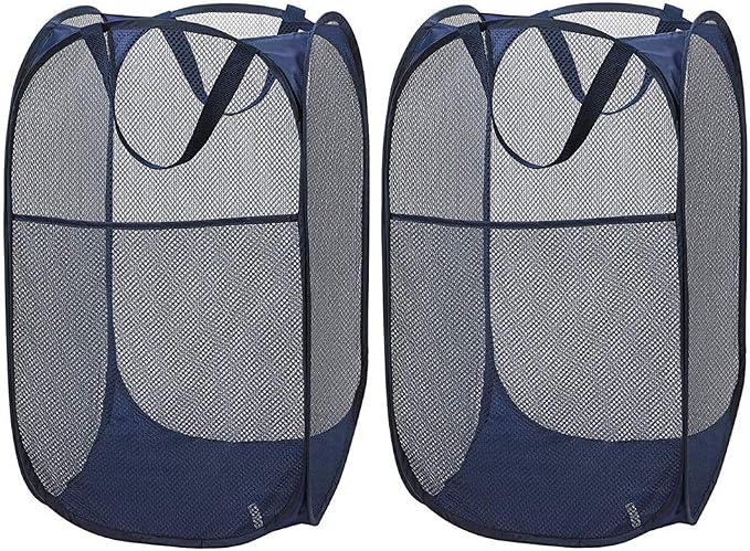 Larpur Popup Mesh Laundry Basket, Collapsible and Portable Clothes Washing Laundry Hamper with Reinforced Carry Handle (Blue*2) by Larpur