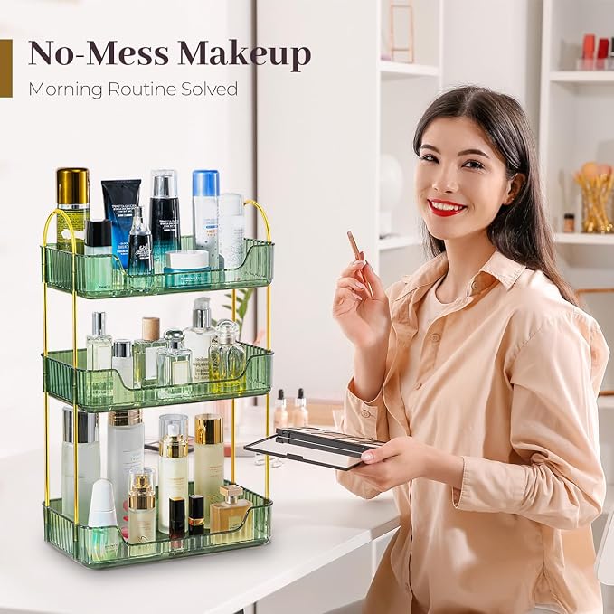 Aveniee Bathroom Counter Organizer, 3 Tier Perfume Skin Care Countertop Storage Shelf, Vanity Makeup Tray for Cosmetic Skincare Lotion,Green - Image 5