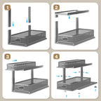 2 Pack 21IN-Depth Under Sink Organizer With Next-Gen Ball-Bearing Slides,2-Tier Precision Mesh Pull Out Cabinet Storage for Bathroom&Kitchen,Height Adjustable Drawers Shelf,Anti-rust-Grey - Image 5