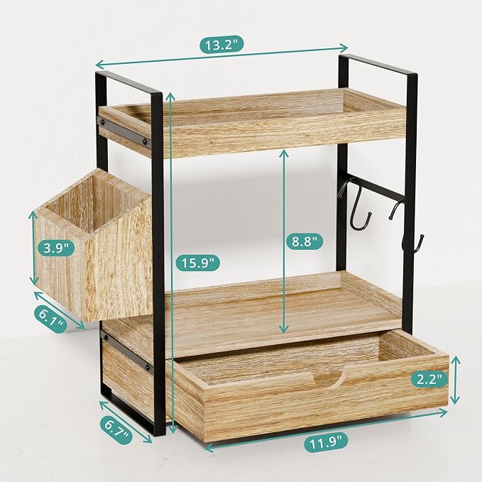 Kottwca 2-Tier Bathroom Counter Organizer with Drawer, Wooden Vanity Shelf - Image 3