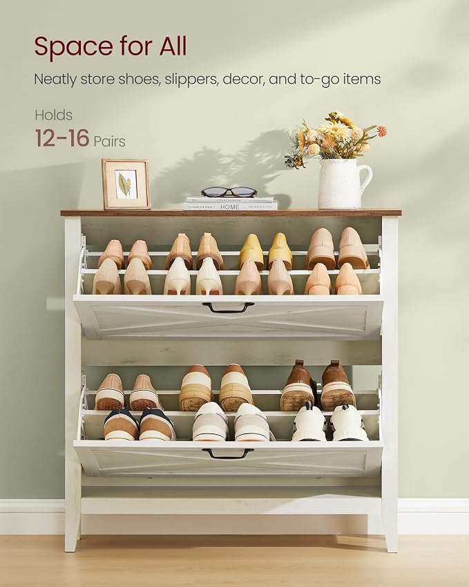 VASAGLE Farmhouse Shoe Cabinet, Narrow Storage Organizer, 2 Flip Drawers - Image 5