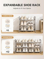 Bumusty 3 Tier Expandable Shoe Rack for Closet, Light Grey | 18"-33" Adjustable Shoe Rack for Entryway, Small Shoe Organizer for Dorm, Front Door, Sturdy Metal - Image 6