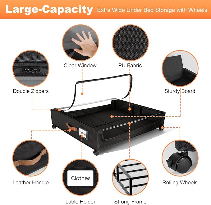 80L Large Under Bed Storage with Wheels, 2-Pack XXL Underbed Shoe Storage - Image 6