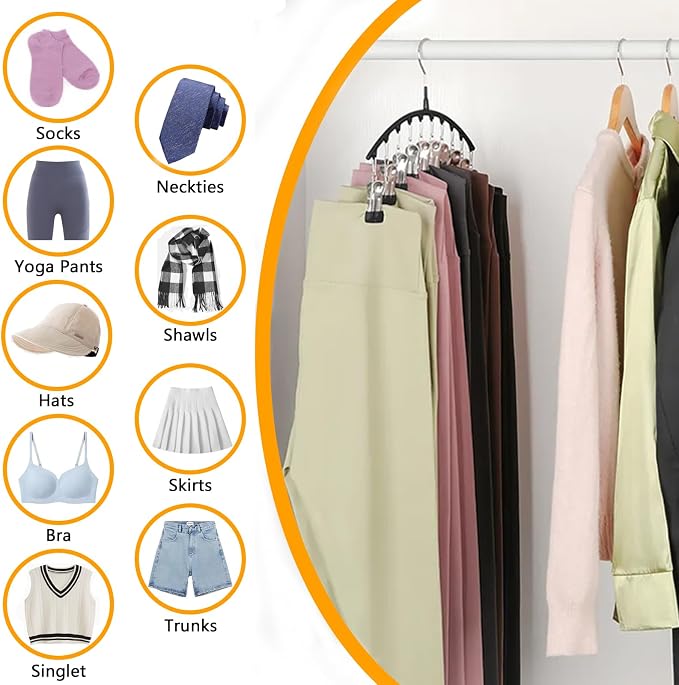 Legging Hangers for Closet Organizer, Hat Hangers for Closet 4 Pack with 10 Clips Holds 40 Leggings, Legging Hanger, Pants Storage Organizer Suitable for Socks, Panties, Underwear, Pants (4-White) - Image 4