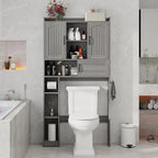 Vabches Over The Toilet Cabinet with 2 Barn Doors & Sliding Door, Grey - Image 7
